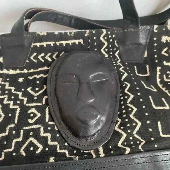 Handmade mud cloth leather face handbag - Picture 6 of 10